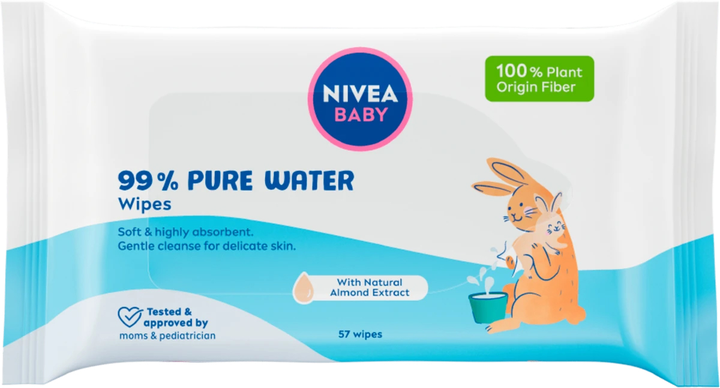 Серветки Nivea Baby 99% Pure Water 57 шт (9005800369228) - зображення 1