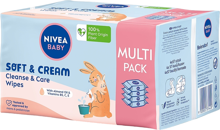 Набір Серветки Nivea Baby Soft & Cream 4x57 шт (9005800374420) - зображення 2