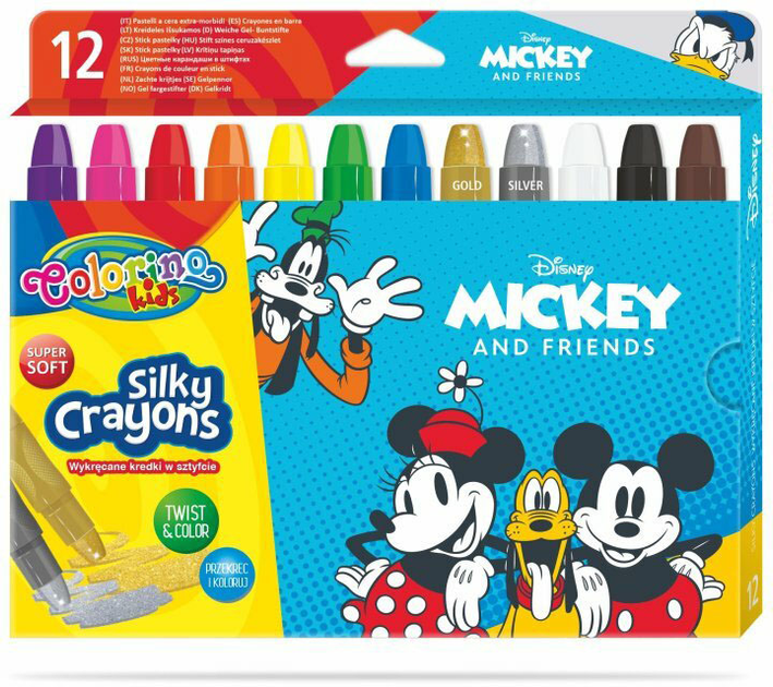 Набір кольорових воскових олівців Patio Colorino Kids Міккі та друзі 12 шт (5907620189946) - зображення 1
