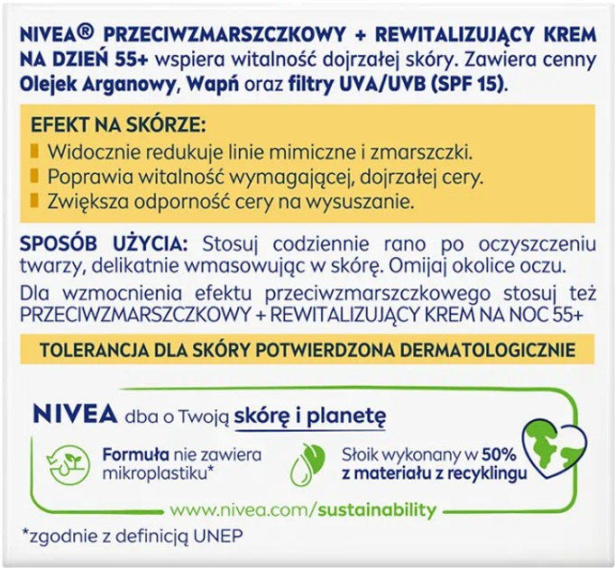 Krem do twarzy rewitalizujący na dzień NIVEA przeciwzmarszczkowy  SPF 15 55+ 50 ml (5900017091167) - obraz 4
