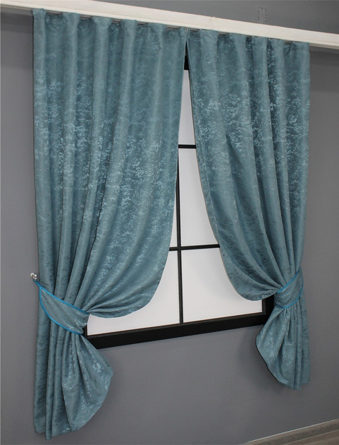 Комплект коротких штор VR-Textil Льон мармур Pavliani № 1369ш 130х170 см 2 шт Лазурний (35-0045) - зображення 2