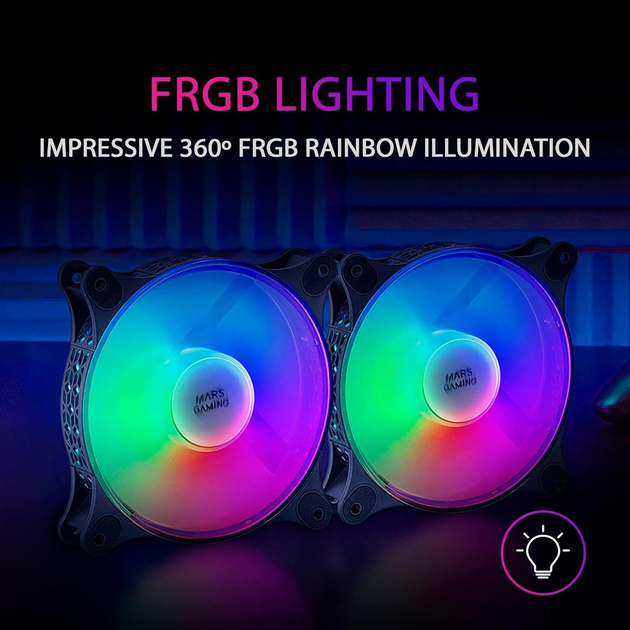 Набір Mars Gaming MF-DUO два вентилятора з підсвіткою FRGB Rainbow 3PIN + 4PIN (чорний) - зображення 6