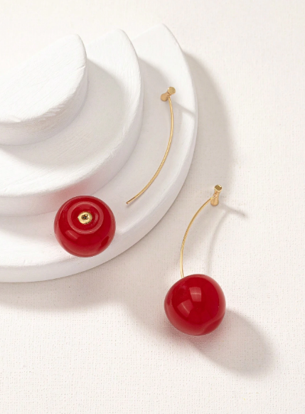 Сережки жіночі Вишеньки витонченої форми 2 шт. Червоний - зображення 8