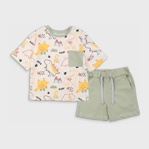 Детский летний комплект (футболка + шорты) для мальчика Flamingo 977-100 92 см Dino/Хаки (4829960246671) - изображение 1