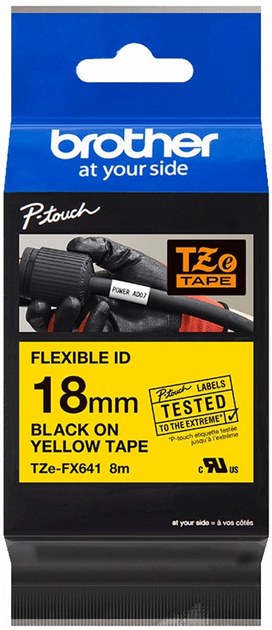 Etykiety termotransferowe Brother TZEFX641 Black on Yellow Flexible ID 18 mm Black/Yellow (TZEFX641) - obraz 2