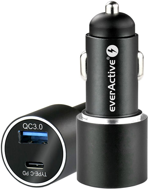 Автомобільний зарядний пристрій everActive CC-20Q USB-C QC3.0 36 W Black - зображення 1