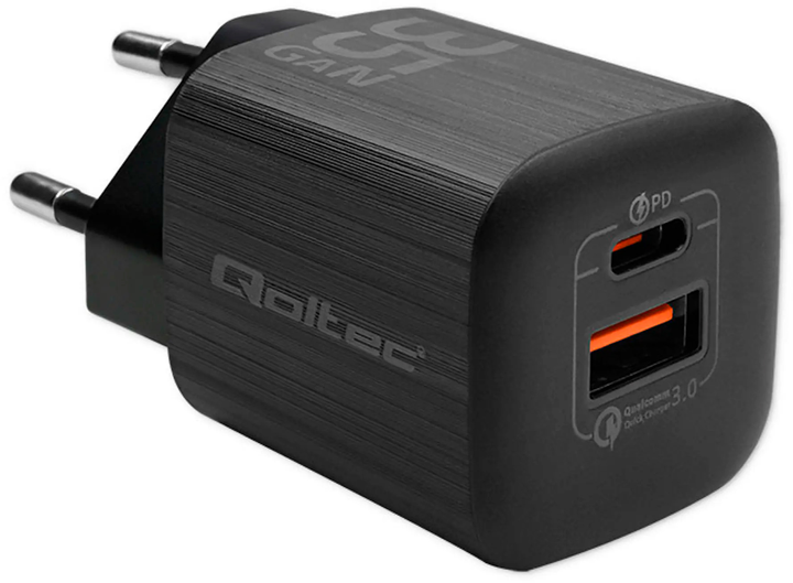 Зарядний пристрій Qoltec GaN Ultra 35W 5-20V USB type C PD QC 3.0 Black - зображення 1