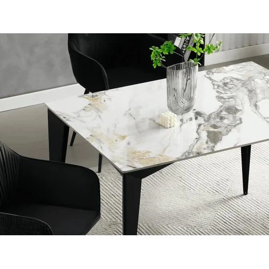 Стіл обідній NORMAN CERAMIC 120*90 gold Phoenix глянець / Чорний каркас - Фото 2 Стіл обідній NORMAN CERAMIC 120*90 gold Phoenix глянець / Чорний каркас - зображення 2