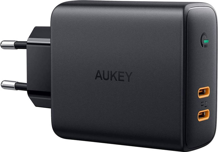 Мережевий зарядний пристрій Aukey PA-D5 GaN 2xUSB C Power Delivery 3.0 63W 6A Dynamic Detect (5902666661654) - зображення 1