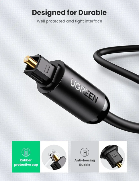 Аудіокабель Ugreen AV122 Toslink – Toslink 2 м чорний - изображение 3