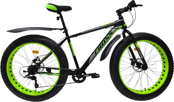 Акція на Велосипед Cross 26x4.9" Defender Рама-19" Black-Green (265CJS-005024) + Велосипедні шкарпетки в подарунок від Rozetka