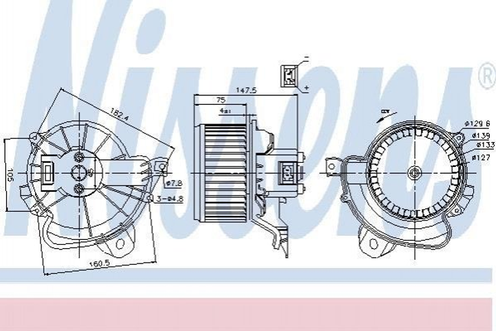 Вентилятор печки NISSENS 87086 Fiat Punto, Grande Punto; Opel CORSA; Peugeot Bipper; Citroen Nemo 13335075, 1845112, 1845113 - изображение 1