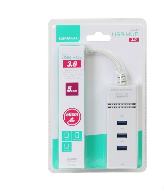 USB-хаб Omega USB Type-A до 3 x USB Type-A 4-портовый White (OUH34W) - зображення 3