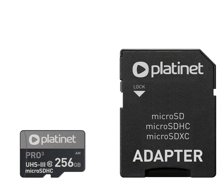 Карта пам'яті Platinet microSDXC 256 GB Class 10 UHS-I/U3 + SD Адаптер (PMMSDX256UIII) - зображення 1