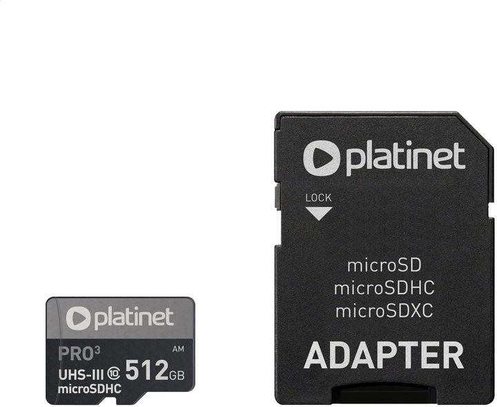 Karta pamęnci Platinet microSDXC 512 GB Class 10 UHS-I/U3 + SD Adapter (PMMSDX512UIII) - obraz 1