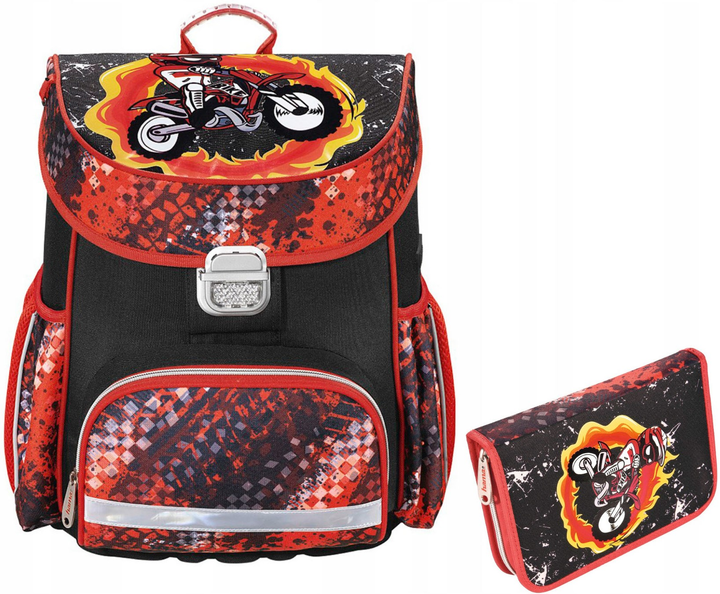 Plecak Hama Motorbike z piórnikiem 40 x 28 x 20 cm 15 l Orange (4047443447883) - obraz 1