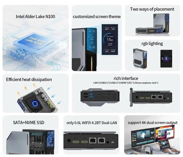 Мини ПК FIREBAT S1 Mini PC Intel N100 / 16GB DDR4 / 512GB M2 SSD
