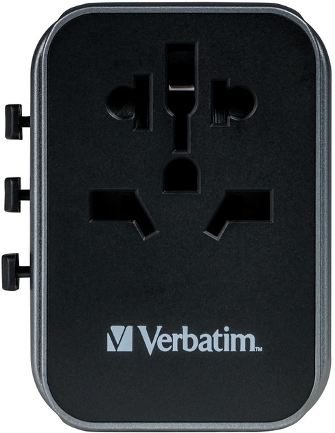 Дорожній адаптер Verbatim Power Travel 49545 UTA-03 2 розетки USB Type-A + USB Type-C Black (023942495451) - зображення 1