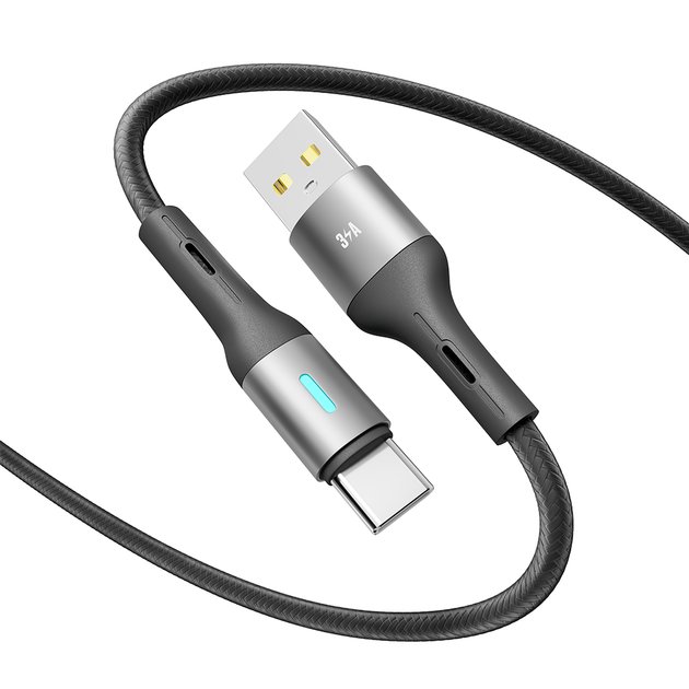 Кабель для зарядки и обмена данными USB YOKI YK-LE17 LED Series USB/Type C 60W (3A/20V) 1.2m Black - изображение 4