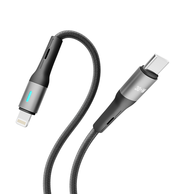 Кабель для зарядки и обмена данными USB YOKI YK-LE17 LED Series Type-C to Lightning 30W (3A/10V) 1.2m Black - изображение 6