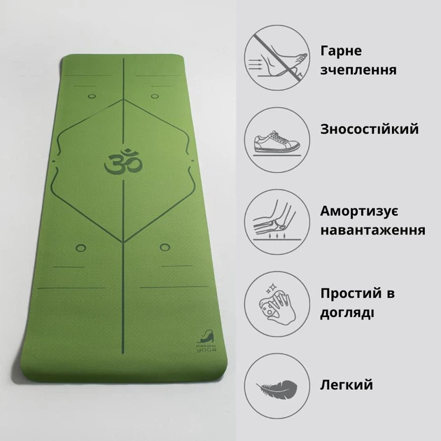 Коврик для йоги Marjari Yoga Basic 183x61x0.6 cм Green - изображение 2