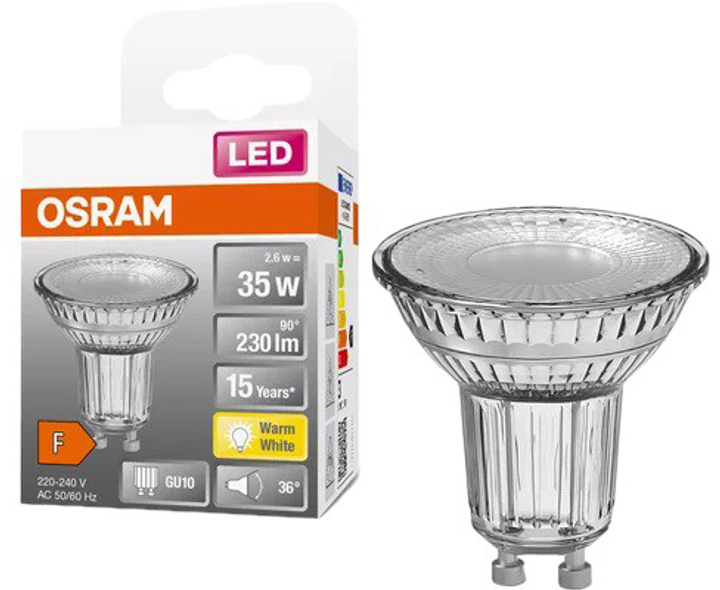 Світлодіодна лампа OSRAM Parathom Reflector LED 35 non-dim 36° 2.6W/827 GU10 (4058075233263) - зображення 3