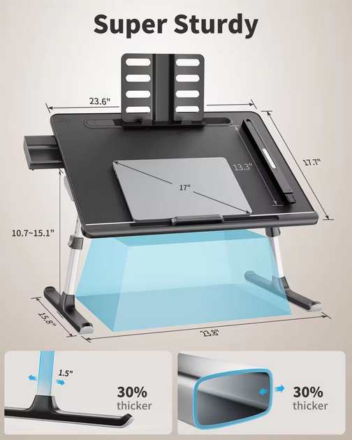 Столик для ноутбука VHG K8 з органайзером та LED лампою 21`` 600 x 450мм, Laptop Table, Black - изображение 6