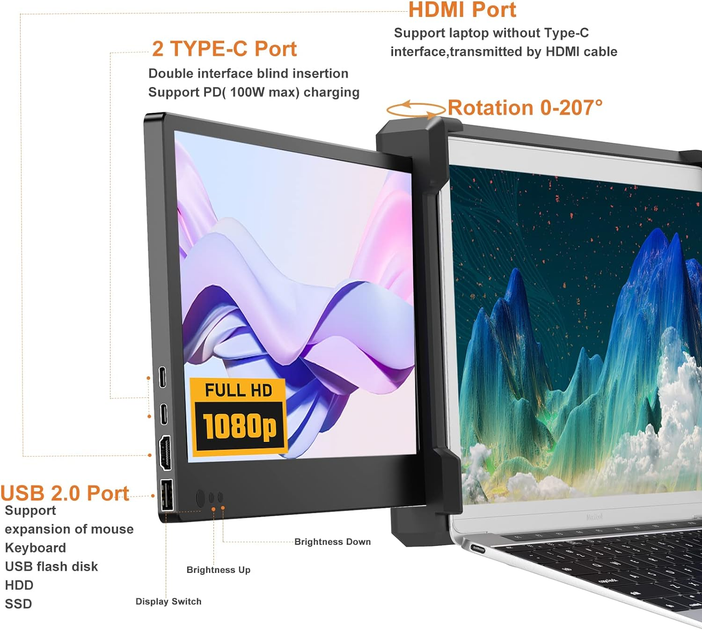 Монитор портативный сенсорный 12" OFIYAA P2 Full HD IPS 60 Гц – фото ...
