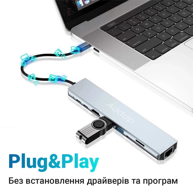 Многофункциональный USB хаб ADDAP MH04 , 8-в-1 | Type C + USB HUB