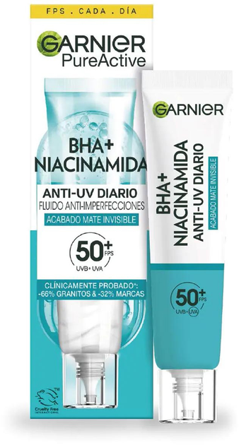 Krem-fluid na trądzik Garnier Pure Active BHA + Niacinamide SPF 50 40 ml (3600542597845) - obraz 1