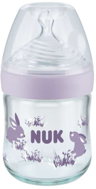 Скляна пляшечка для годування Nuk Nature Sense з соскою Бузкова 240 мл (4008600441366) - зображення 1