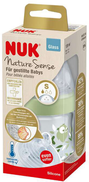 Скляна пляшечка для годування Nuk Nature Sense з соскою Зелена 120 мл (4008600441458) - зображення 2