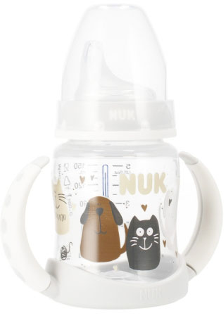 Пляшечка для годування Nuk First Choice Learning Bottle Cat & Dog Біла 150 мл (4008600439875) - зображення 1