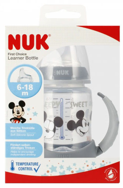 Butelka do karmienia Nuk First Choice Learning Bottle Mickey Szara 150 ml (4008600382720) - obraz 1