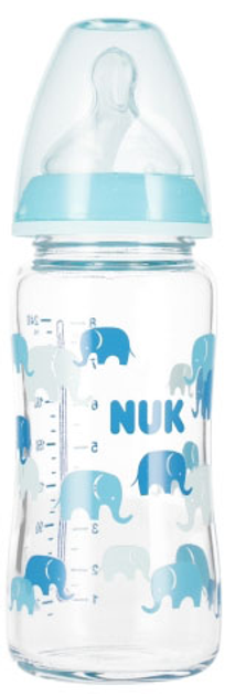 Скляна пляшечка для годування Nuk First Choice з індикатором температури 0-6 місяців Бірюзова 240 мл (4008600441410) - зображення 1