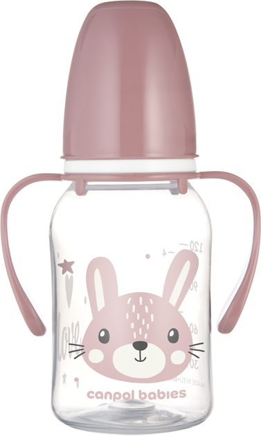 Стандартна пляшечка Canpol Babies Cute Animals Зайчик з ручками 120 мл (11/823_pin) - зображення 1