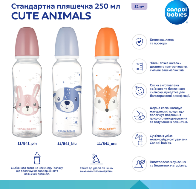 Стандартна пляшечка Canpol Babies Cute Animals Лисичка 250 мл (11/841_ora) - зображення 4