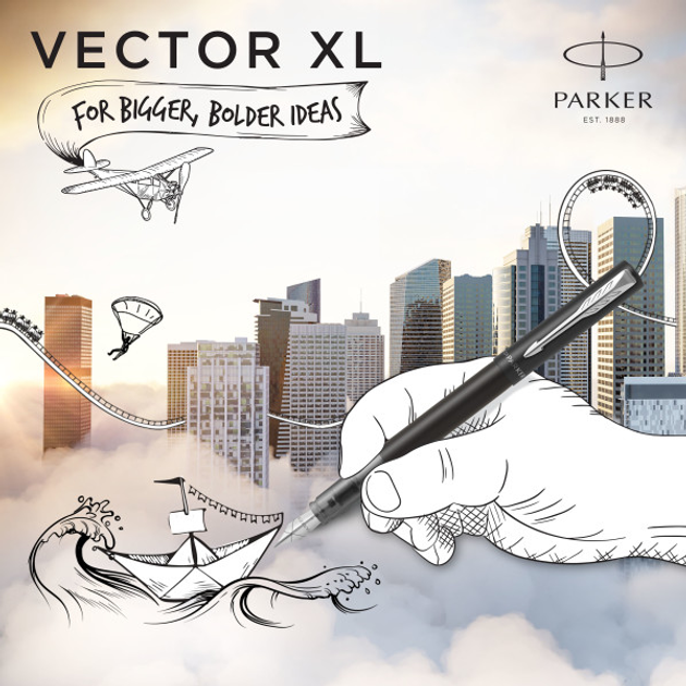 Pióro wieczne Parker Vector XL Black Fountain Pen with Chrom Niebieskie (3026981597442) - obraz 3