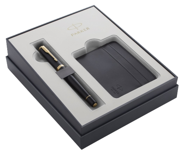 Набір Parker Sonnet Black Lacquer GT FP M Ручка пір'яна Синя + Картхолдер (3026981219986) - зображення 1