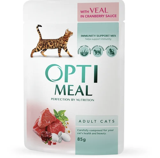 Вологий корм для дорослих кішок Optimeal for adult cats набір #3 (3+1) 85 г х 8 шт упаковка - изображение 2