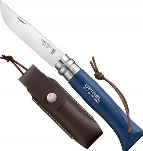 Туристичний ніж з ремінцем і чохлом 85мм, граб Opinel Colorama 08 Blue 001891 - зображення 1