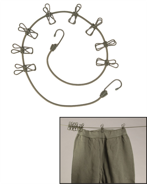 Веревка Mil-Tec для стирки с зажимами 110-250 см WÄSCHELEINE OLIV (16019000) - изображение 1