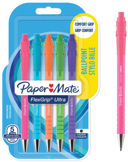 Набір кулькових ручок Paper Mate FlexGrip Ultra Чорні 5 шт (3026981718533) - зображення 1
