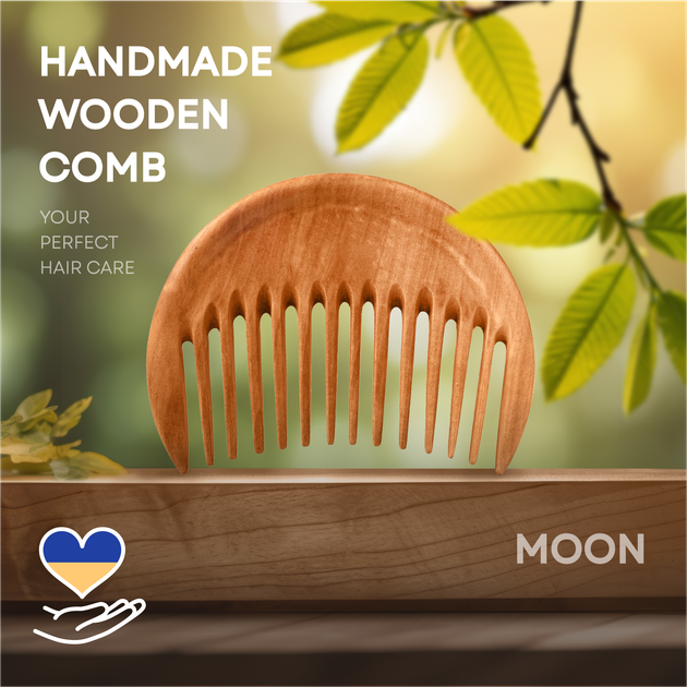 Женский Гребень для Волос ZAMASMEL Wood Moon 12 х 9 х 1,1см Ручная Работа Деревянный Груша - изображение 2