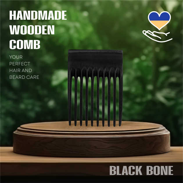 Мужской Гребень для Волос и Бороды ZAMAS Wood Black Bone 9 х 6,5 х 1см Ручная Работа Деревянный Термограб - изображение 2
