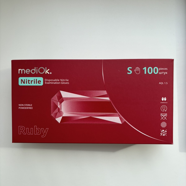 Рукавички нітрилові MediOk by AMPri Ruby (100 шт/50 пар), M - изображение 1