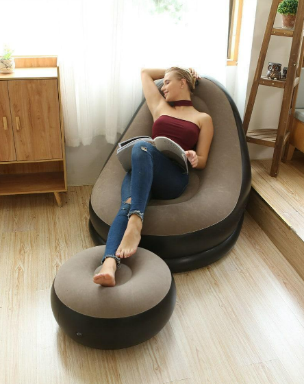 Надувне туристичне крісло- диван AIR SOFA v8009 для відпочинку з клапаном одномісне з пуфиком для ніг Чорно-бежевий - Фото 5 Надувне туристичне крісло- диван AIR SOFA v8009 для відпочинку з клапаном одномісне з пуфиком для ніг Чорно-бежевий - зображення 5