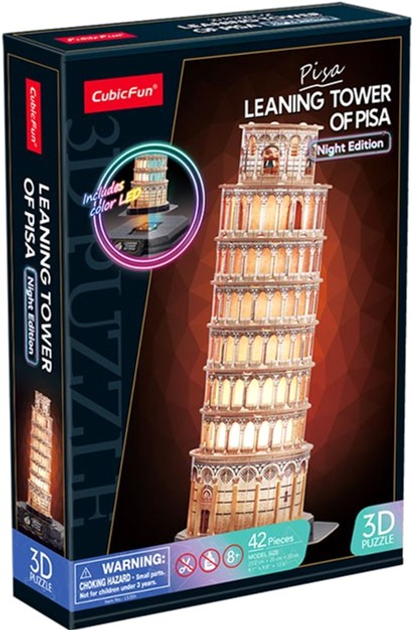 3D-пазл Cubic Fun Пізанська вежа нічна версія 42 деталі (6944588205355) - зображення 1