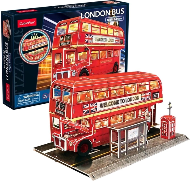 Puzzle 3D Cubic Fun Londyński autobus wersja nocna 72 elementy (6944588205386) - obraz 1