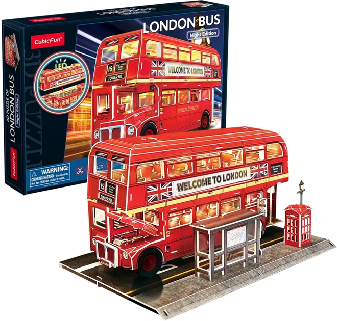 Puzzle 3D Cubic Fun Londyński autobus wersja nocna 72 elementy (6944588205386) - obraz 1